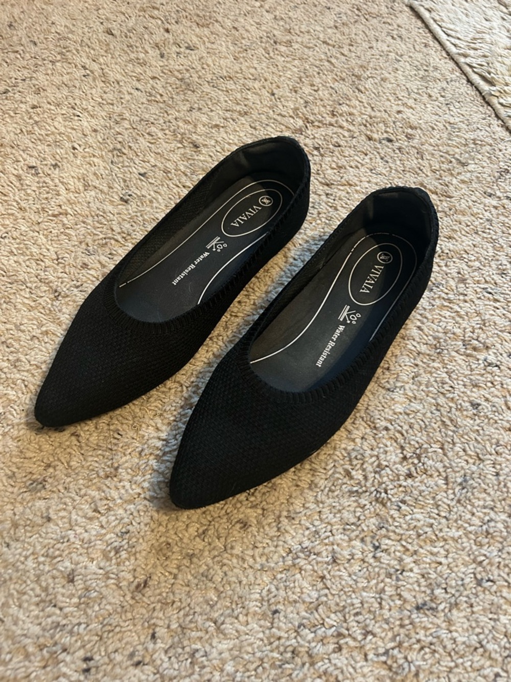 Vivala Black Pointed Knit Slip-On Flats